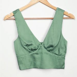 Lulus sage green satin crop top